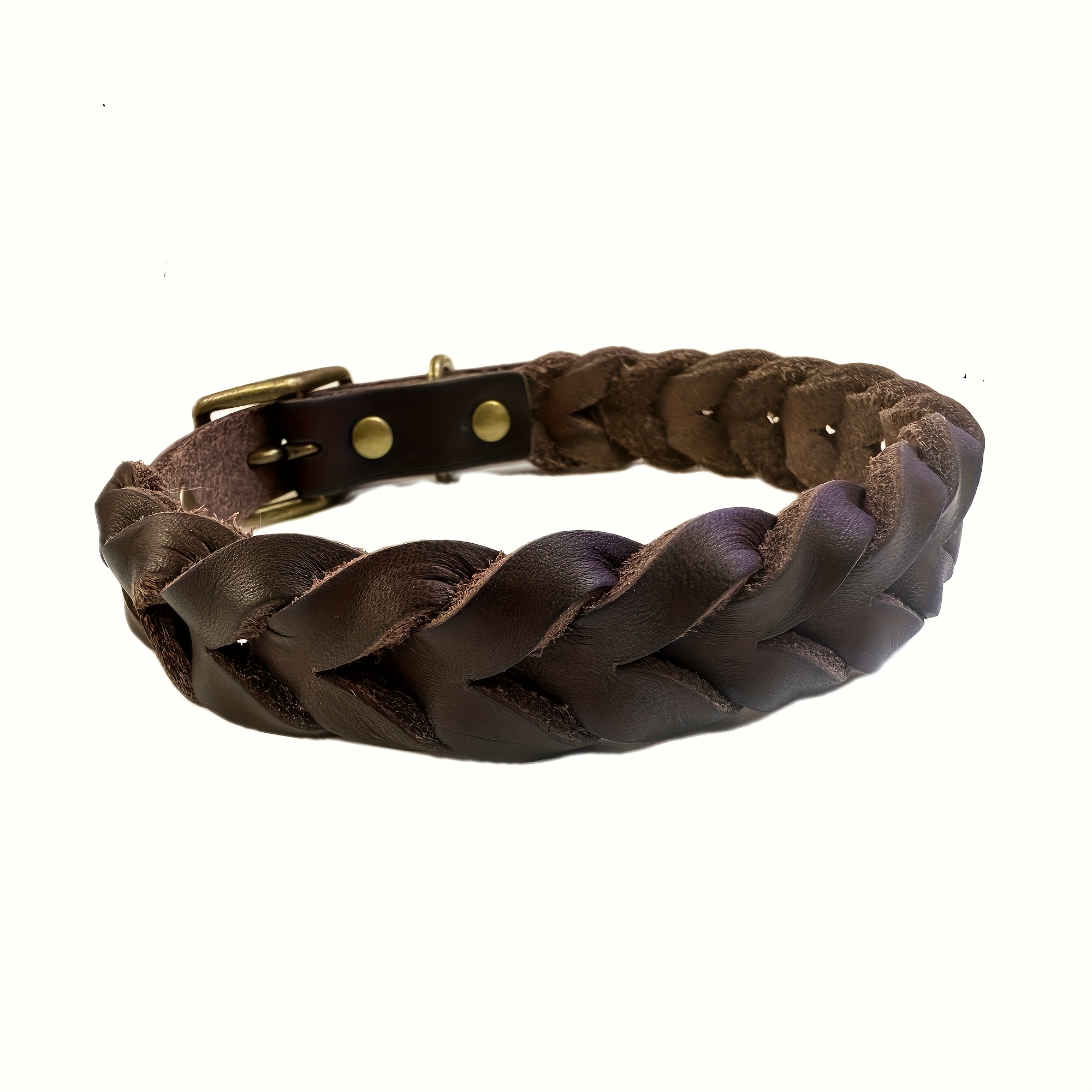 Genuine Braided Dog Collar, Textured Cowhide Weave Pet Collar, Adjustable Metal Dog Neck Collar