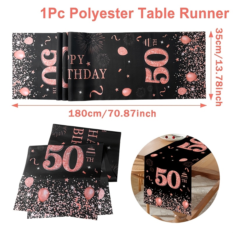 Image of 1pc,50th Table Runner,180*35cm,birthday Balloon Fireworks Polyester Table Flag,50 Years Old Birthday Party Dining Table Decor,happy Birthday Party Supplies,birthday Party Table Flag