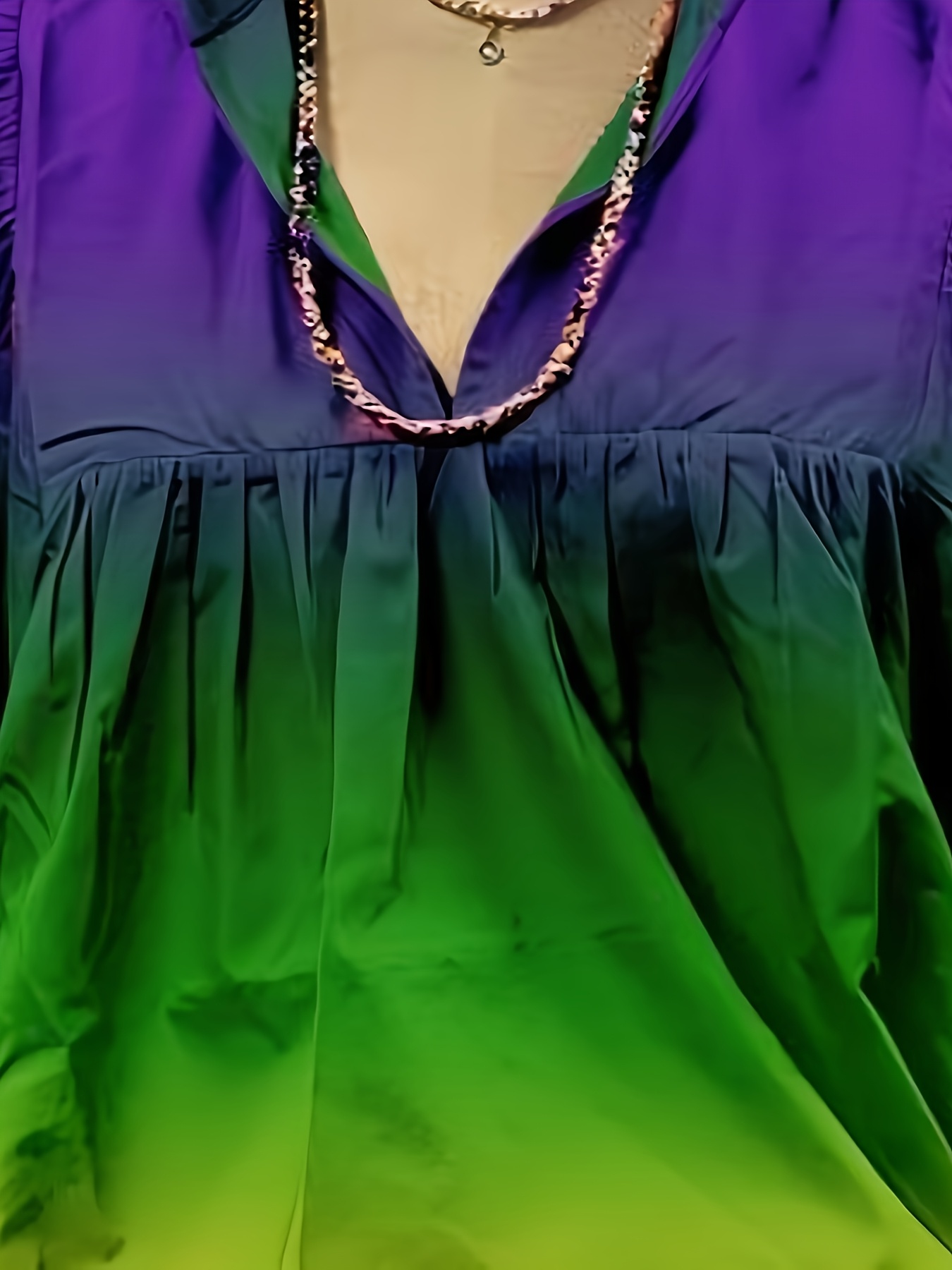 0XL-8XL Elegant V-Neck Puffed Sleeve & for Lotus Leaf Collar Blouse - Turquoise/Green/Yellow/Green/Purple Ombre Print, Wrinkle-Resistant Breathable Shirt for Vacation, Travel, Wedding Guest, Christmas/Halloween Party