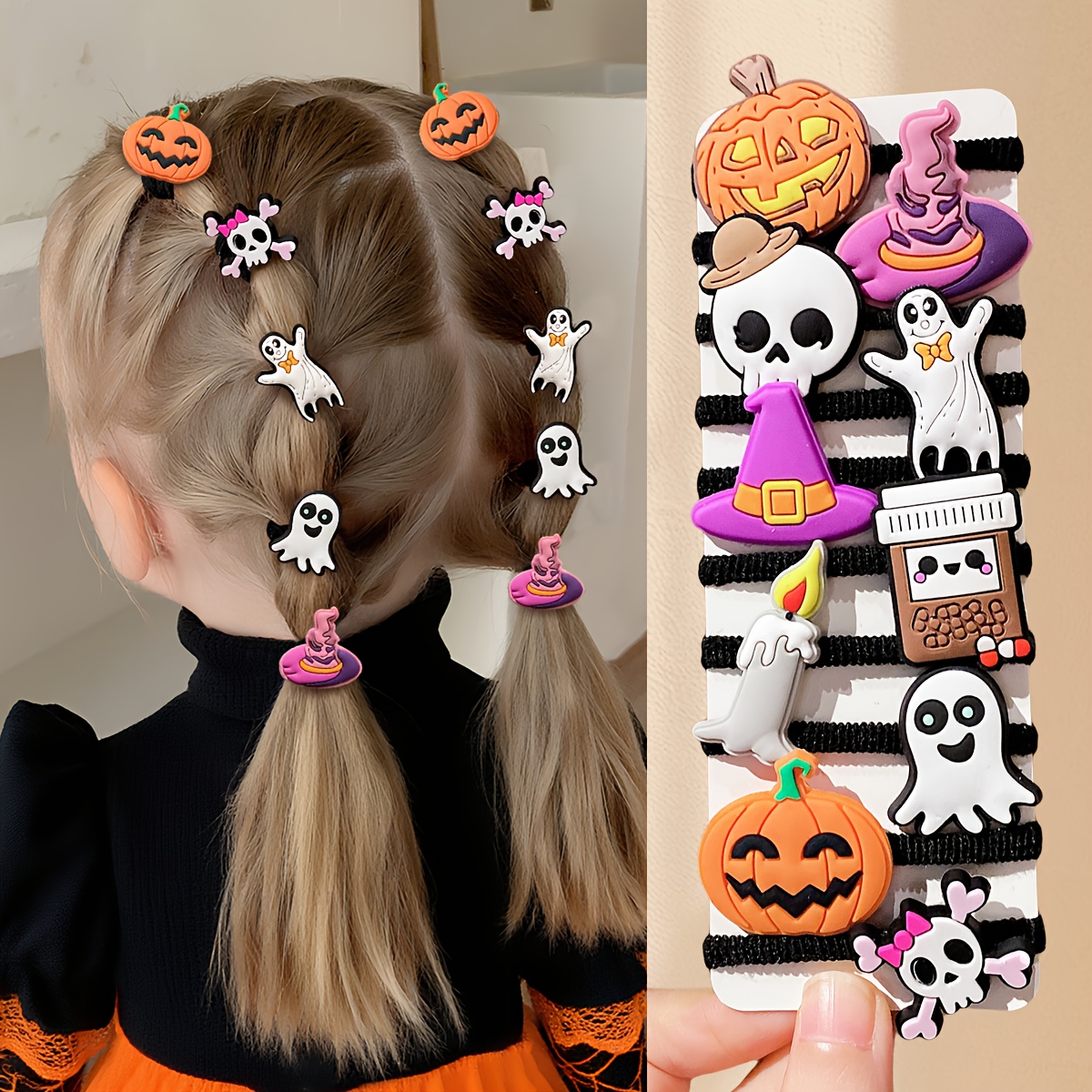 10 Hair Ties Pumpkin Hair Additions Halloween With Rubber Bands