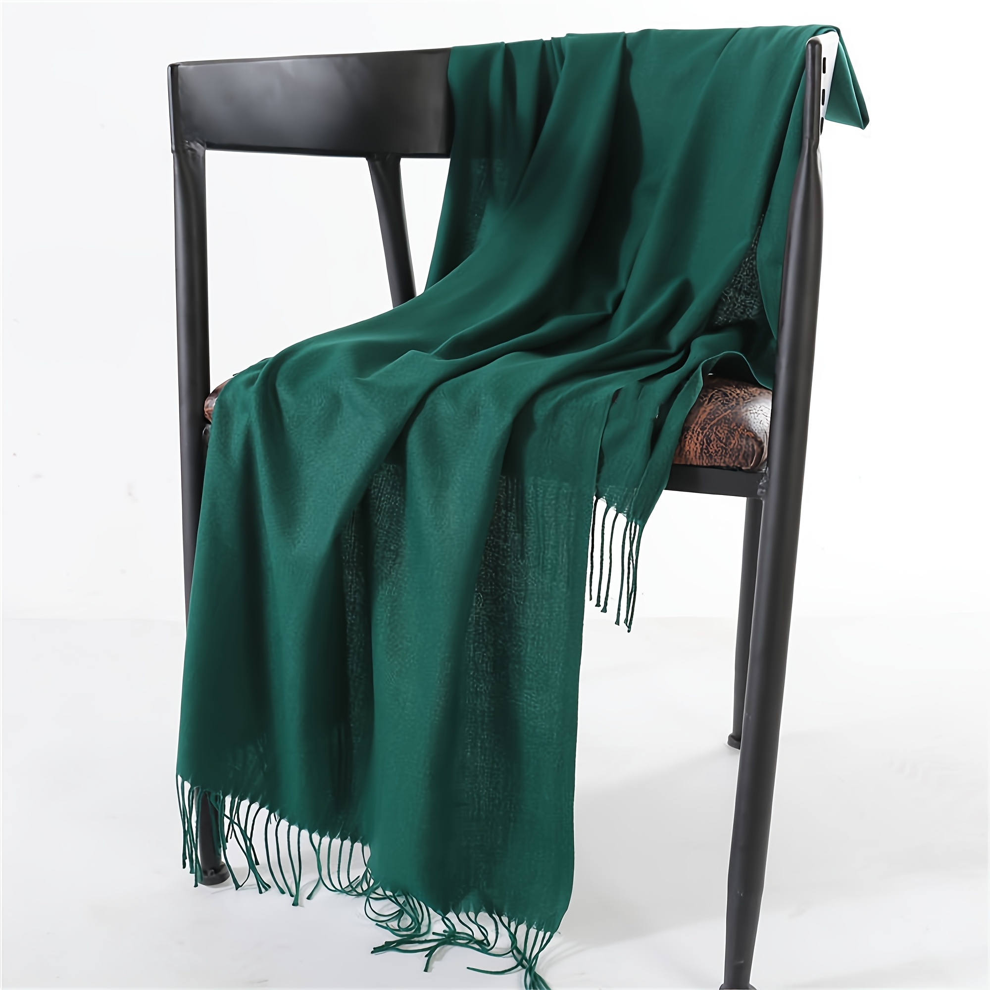 

Minimalist Solid Color Scarf Warm Shawl With Tassels, Casual Inelastic Multiple Colors