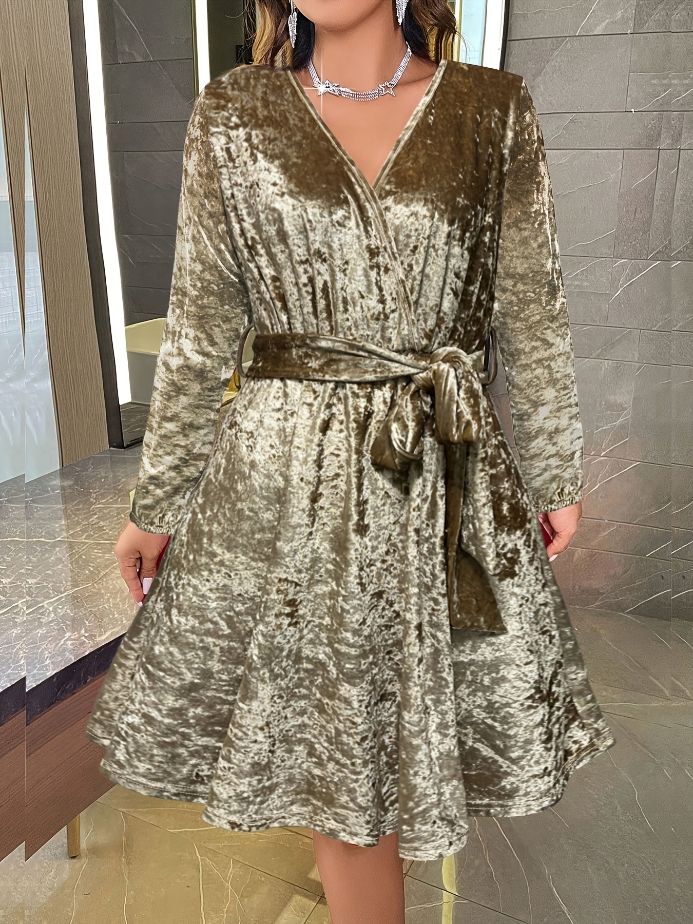long green wrap dress Green Ruffle-Sleeve Poplin Maxi Dress – New York & Company main image 0