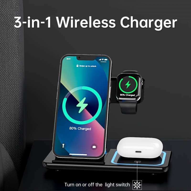 

Wireless - 15w Charging Charger Stand For , 15, 14, 13, 12, 11, X, 8 /pro/, Iwatch , 10, 9, 8, 7, 6, 5, 4, 3, 2 Se, And 3, 2, Pro