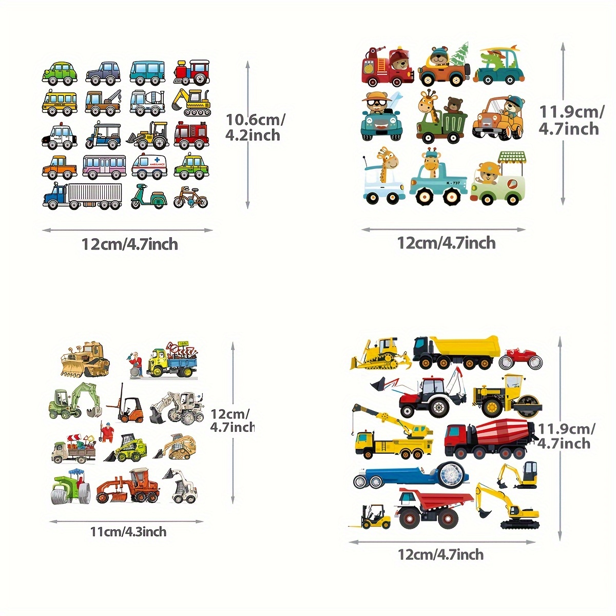 Image of 4pcs Cartoon Car & Truck Iron-on Patches, Multicolor Vinyl Heat Transfer Decals For Clothing, Hats And Bags - Durable & Washable Appliques With Excavator, Ambulance, And More