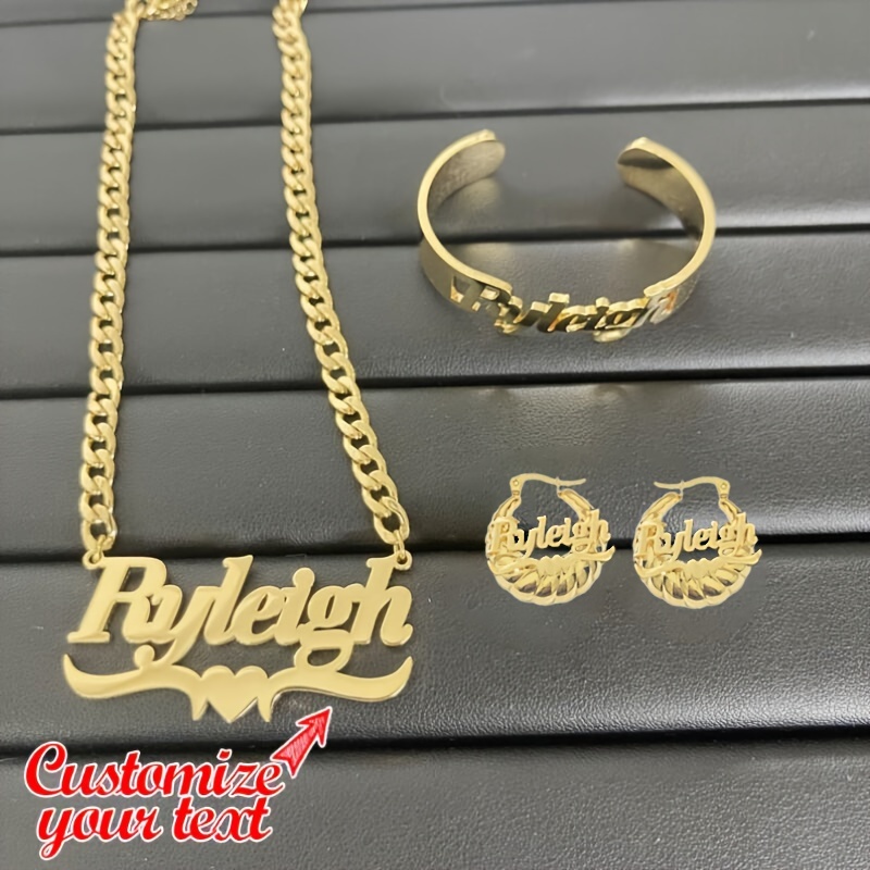 

Personalized Baby Name Earrings & Bracelet Set - Custom 304l Stainless Steel Hoop Jewelry, Perfect For Birthdays, Anniversaries, Valentine's Day & More - Classic Hip-hop Style