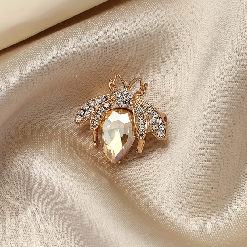 TEMU Broche de abeja de 1 pieza - Alfiler dorado con cristales artificiales brillantes, diseño elegante y versátil para trajes, vestidos y atuendos