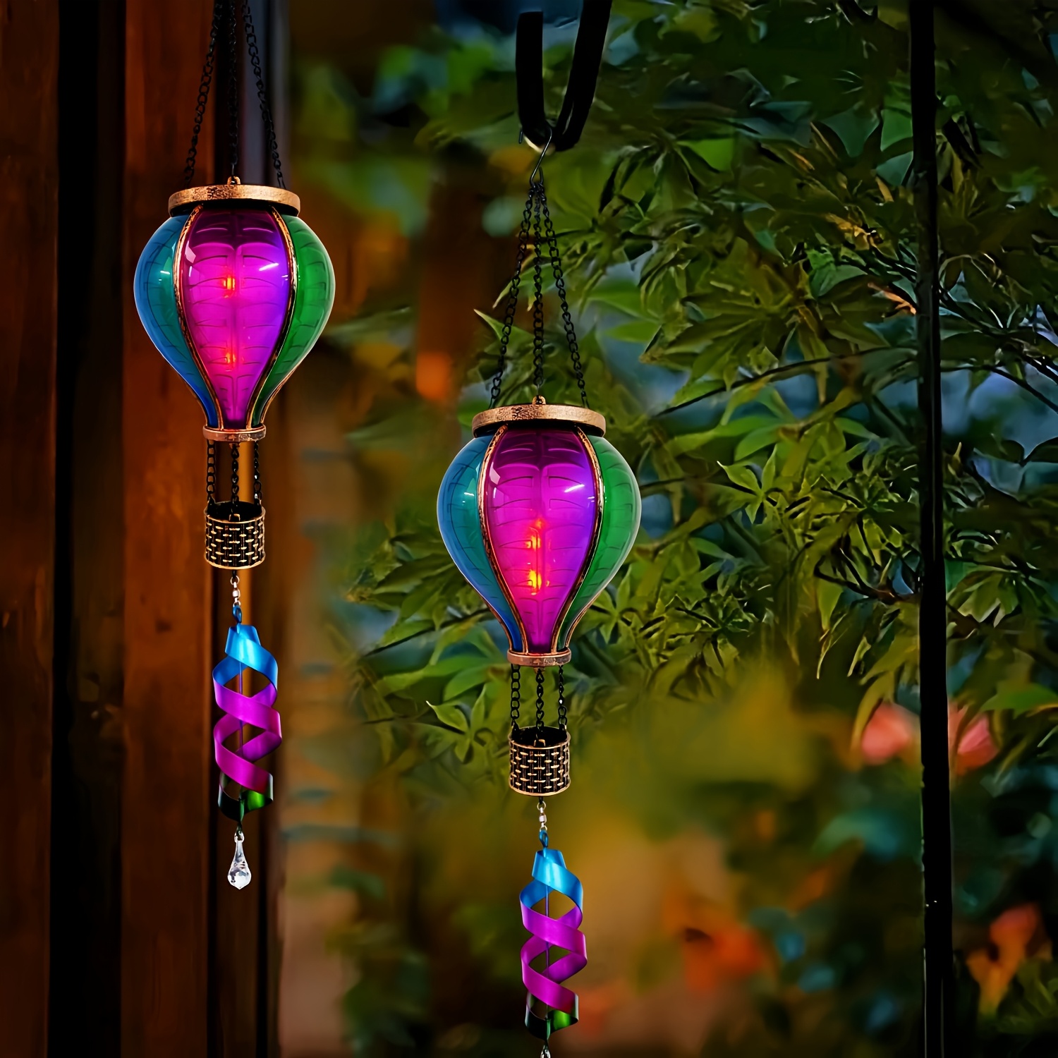 Solar-Heißluftballon-Lampe 20 Cm – Acryl 2D-Pendelleuchte Für Terrasse & Garten, Flackernde Flamme