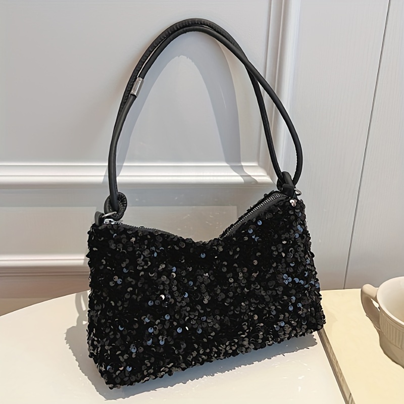 

Elegant Sequin Shoulder Bag For Women, Trendy Bling-bling Handbag, Versatile Small Square Bag, Sparkling Purse
