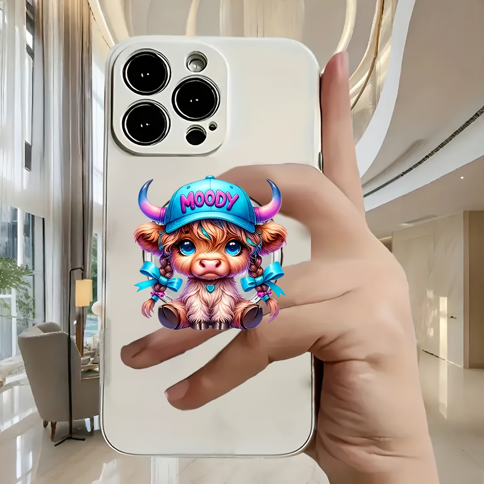 

1pc Cute Cow Acrylic Phone Grip, 2d Cartoon Blue Braided Baseball , Multi-functional Mobile Accessory, Ideal Gift , Valentine's Day, Christmas, New Year