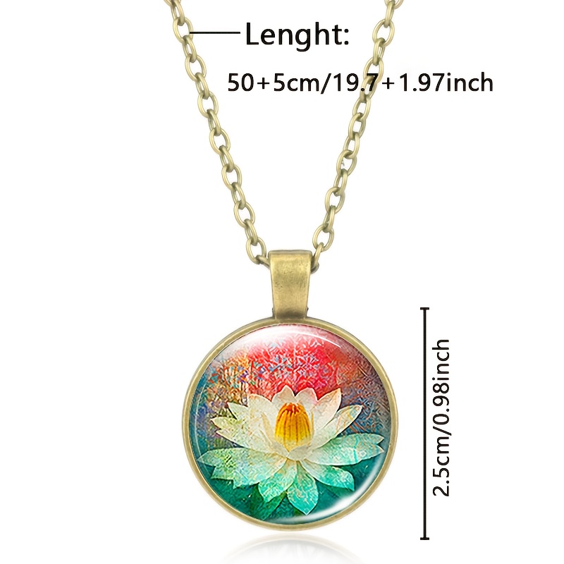 Classic Chain Necklace with Colorful Lotus Blossoms Design