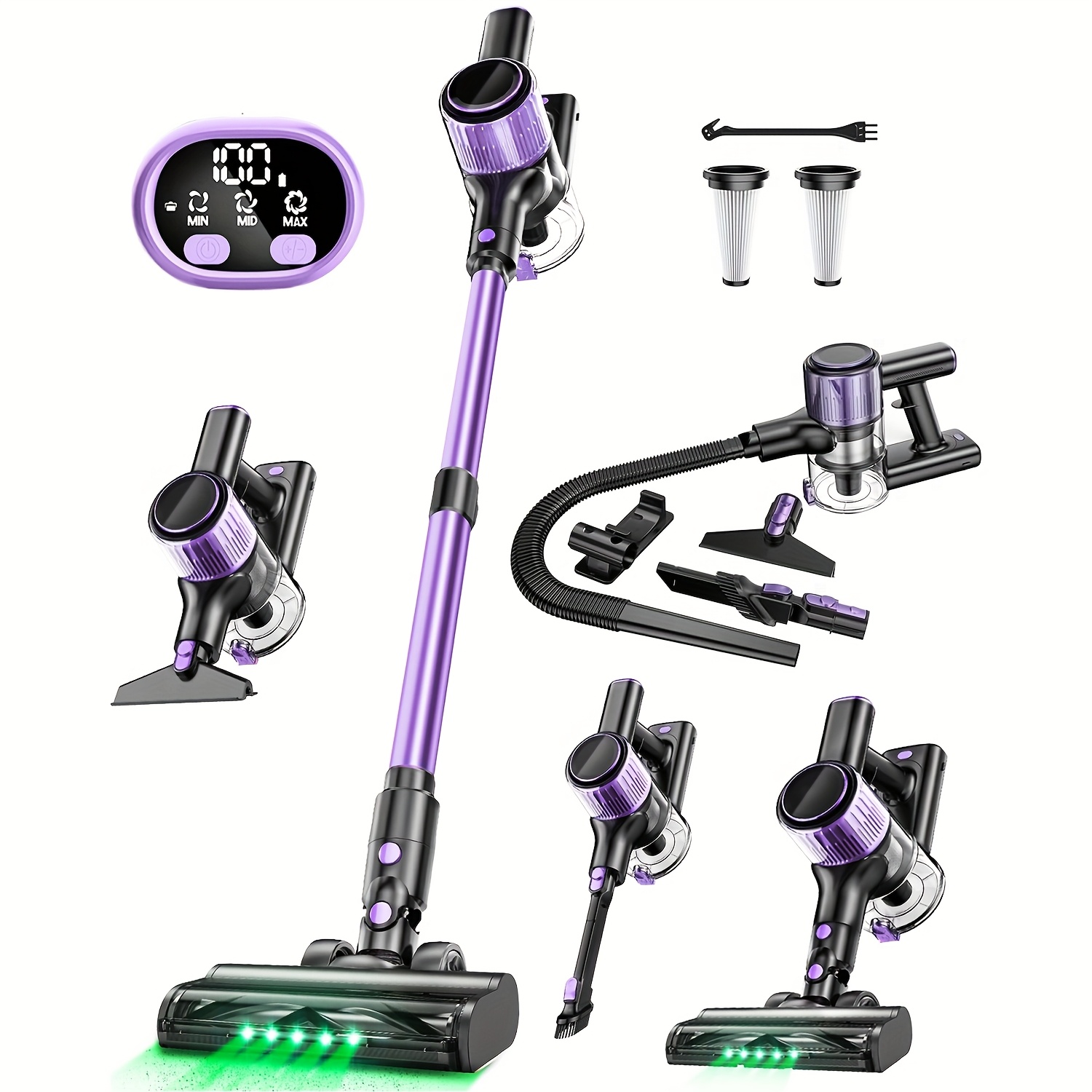 Brezžični sesalnik z močnim sesanjem 45000PA, 8-v-1, lahek palični model z LED zaslonom, enostavnim izpraznjevanjem , 3 načini sesanja, lahe