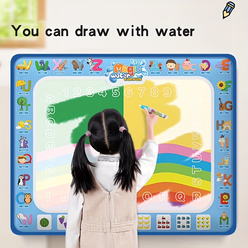 

Kids' Magic Water Drawing Mat Set - Reusable Doodle Canvas With Stamp, Easy Storage, Polyester, Ages 3-6 Drawing Supplies For Kids Drawing Pad For Kids