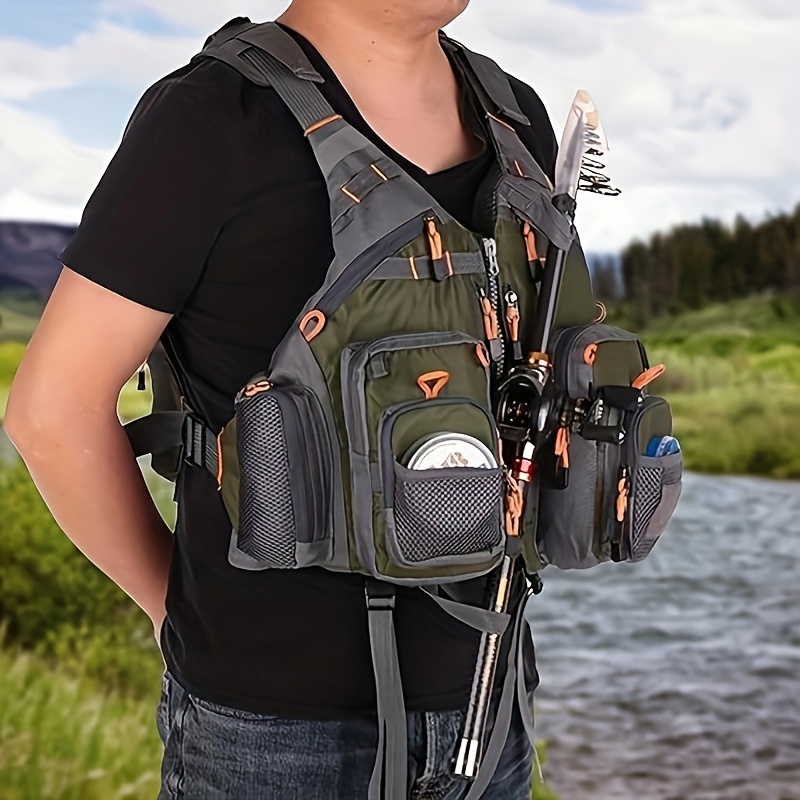 outdoor fly fishing vest pockets adjustable size bass trout