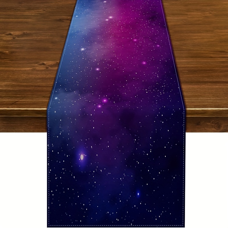 

1pc, Galaxy Table Runner, Polyester Starry Night Sky Design, Ideal For Kids Birthday Party, Decorative Dining & Kitchen Home Decor, Outer Space Themed Event Decoration