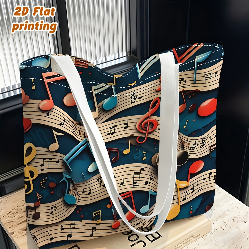 TEMU 1pc Colorful Musical Notes And Staff Pattern Print Women's Shoulder Bag, Clutch, Used As A Handbag/crossbody Bag, Reusable, Fine , Modern ,