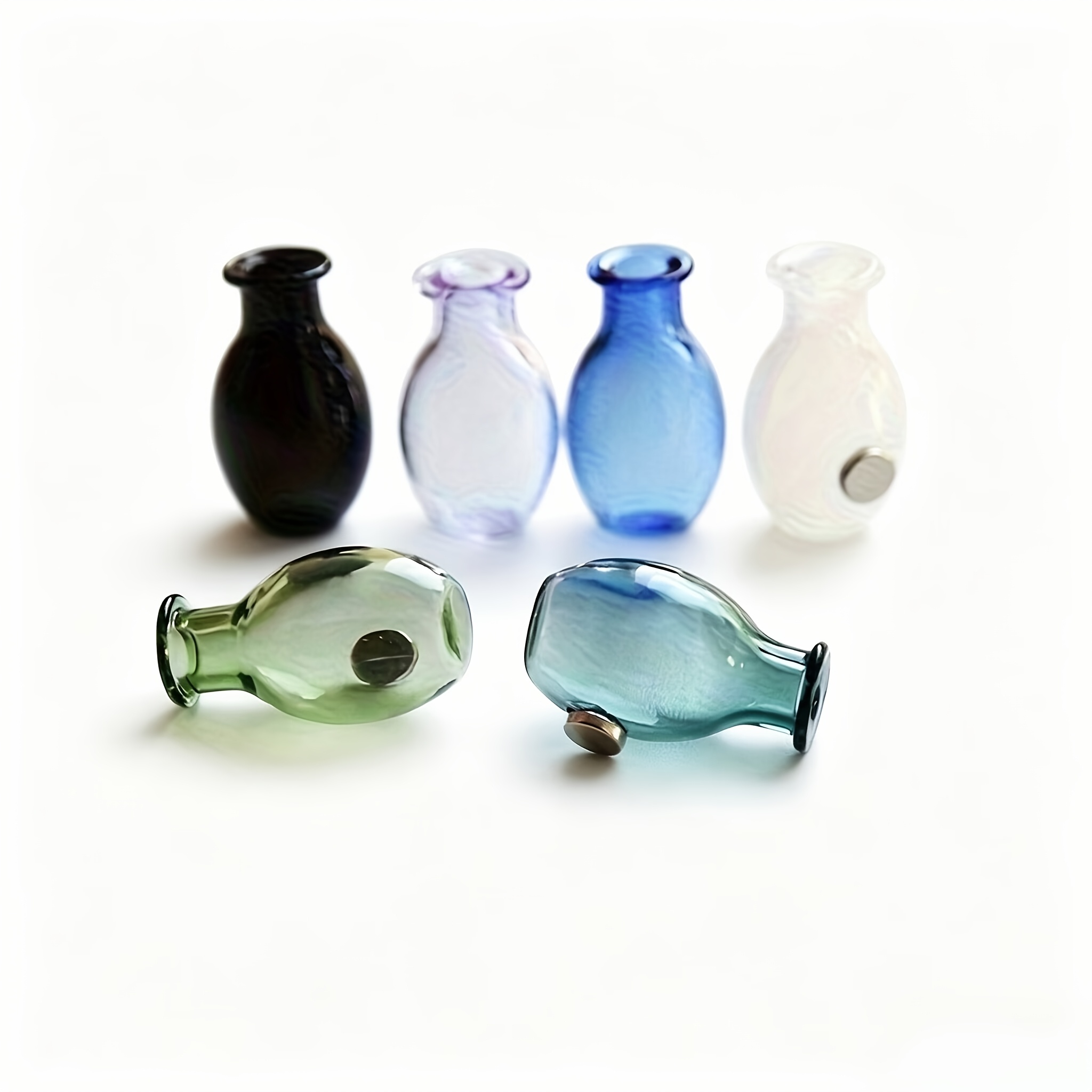 TEMU Set Of 6 Magnetic Glass Flower Pots - Mini Fridge And Furniture Decoration, Vibrant Colors, Oval Shatterproof Design, Perfect Gift For Plant