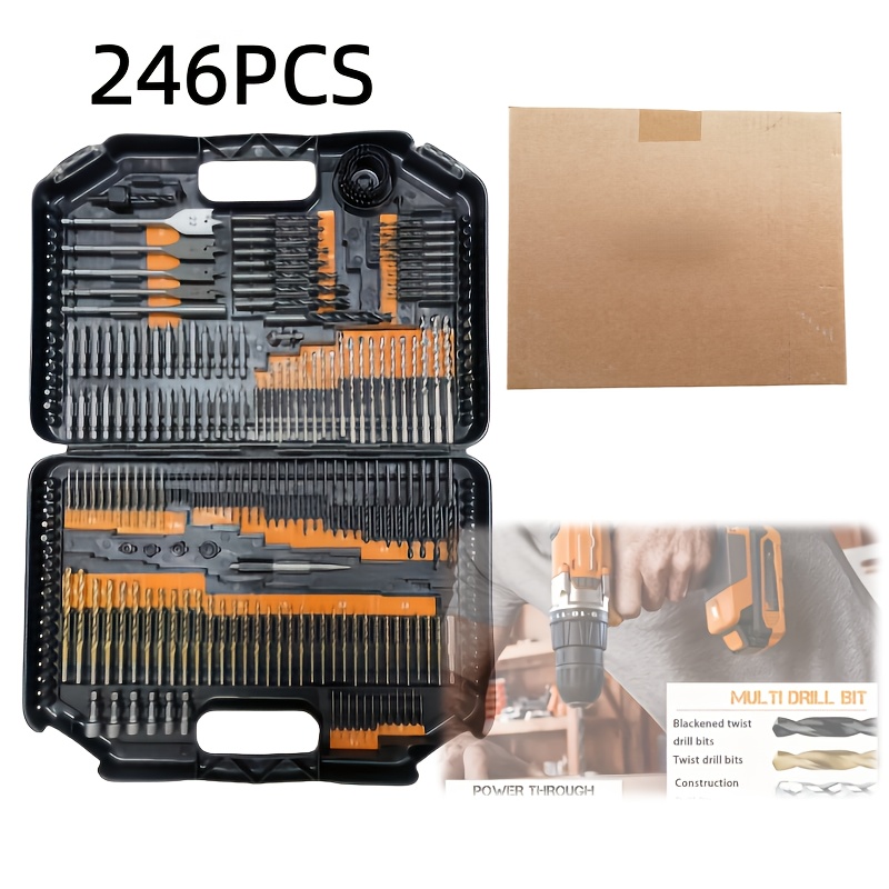 TEMU 246pcs Drill Bit Set, Construction Drill Bit Woodworking Drill Bit Flat Drill Hole Opener Auger Bit Set, Hole Opener Set, Gift For Boyfriend,