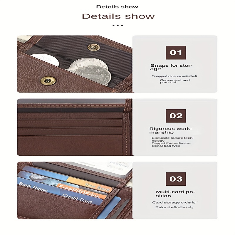 1pc Leather Wallet With Multiple Card Slots, Simple Design, Foldable And Compact, Genuine Cowhide details 0