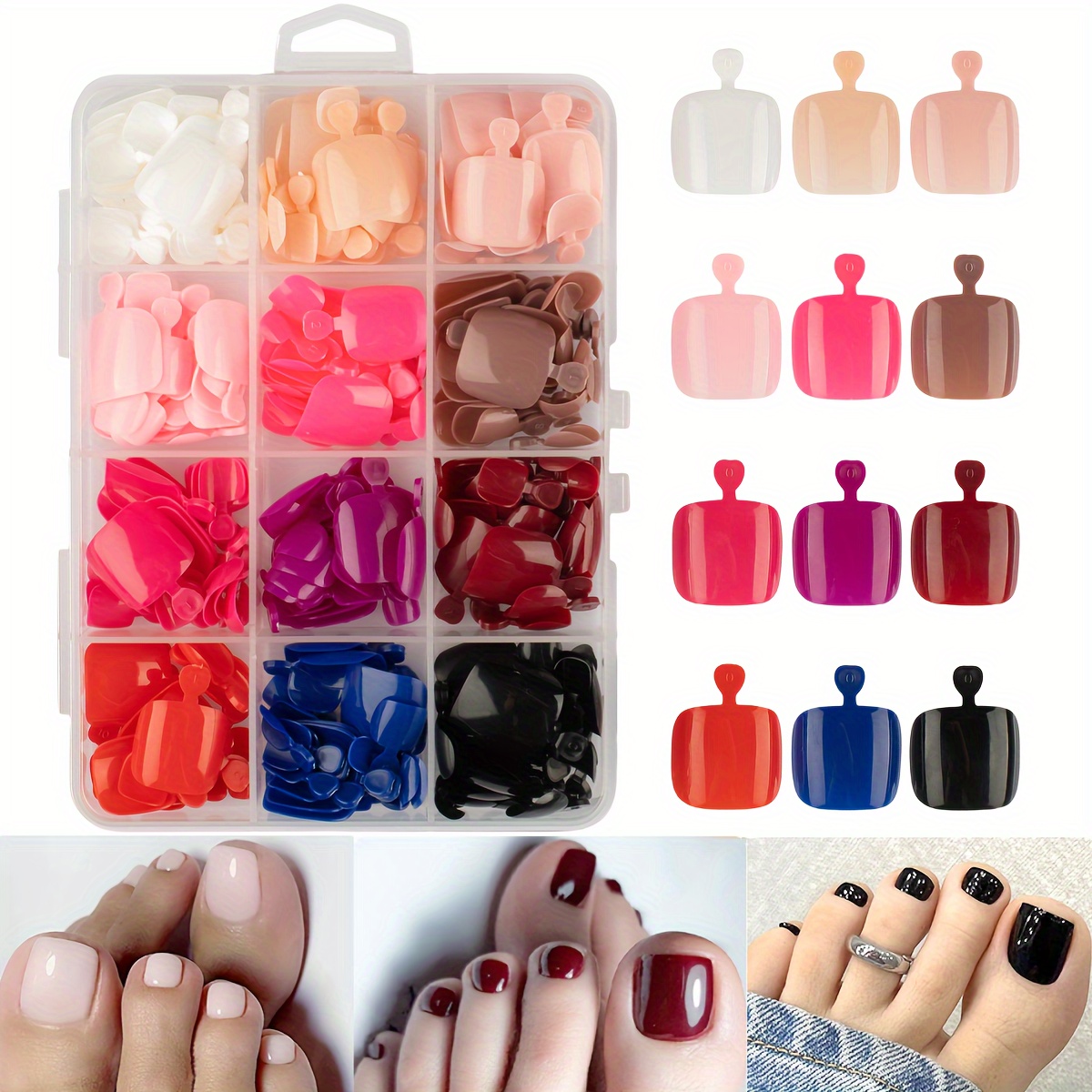 

288pcs Short Square Wearable Nail 12 Colors Bright Surface Solid Color Toe Nails Acrylic Fake Nail Set Women's Nail Art Diy