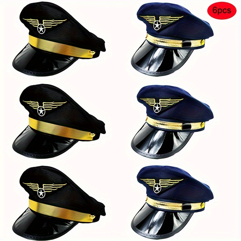 Adult Navy Aviation Blue Captain Hat Black Aircraft White Captain Hat  Halloween Costume Hat Suitable for Halloween Costume A