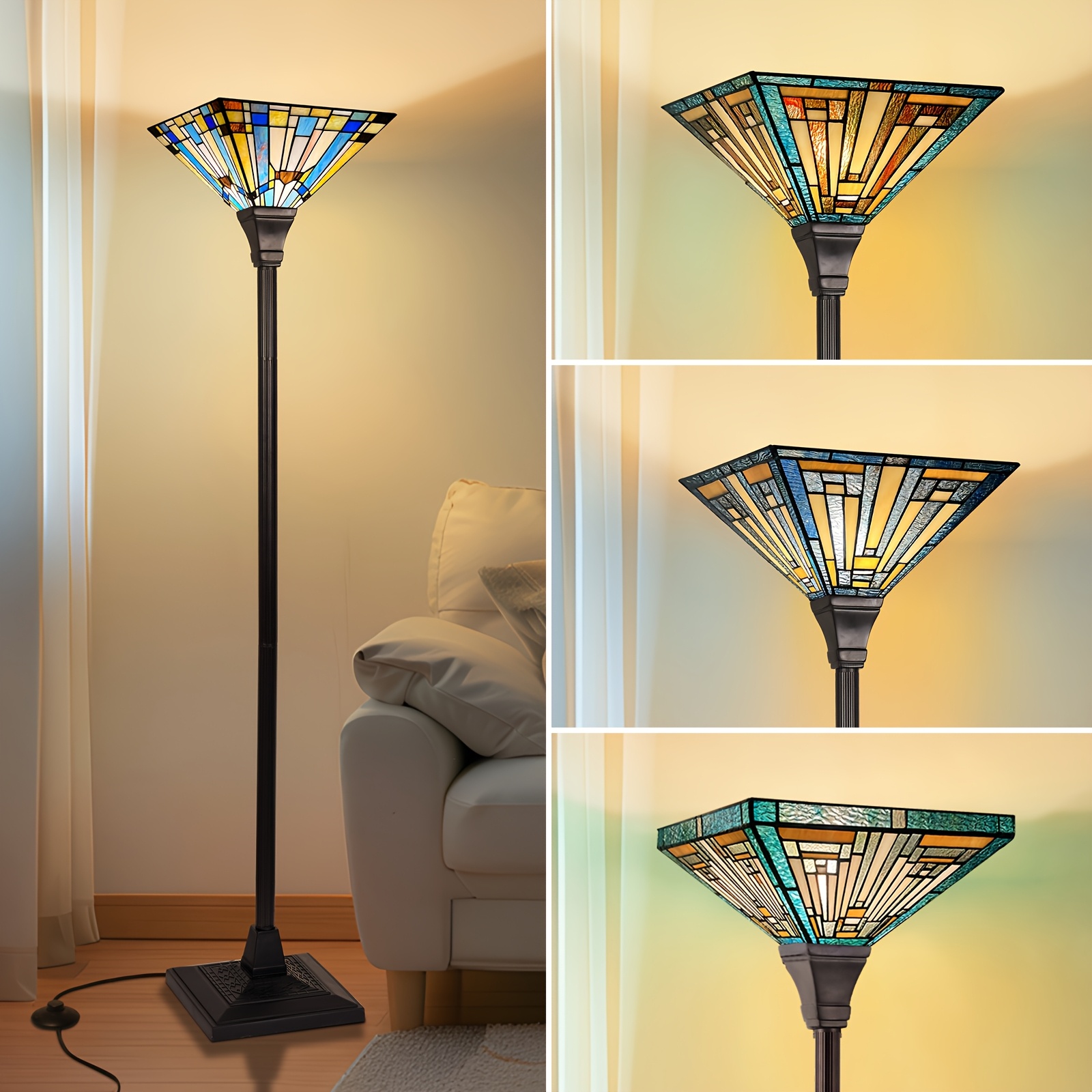 70 inches tall stained glass torchiere floor lamp blackish - Temu, image size:1600x1600