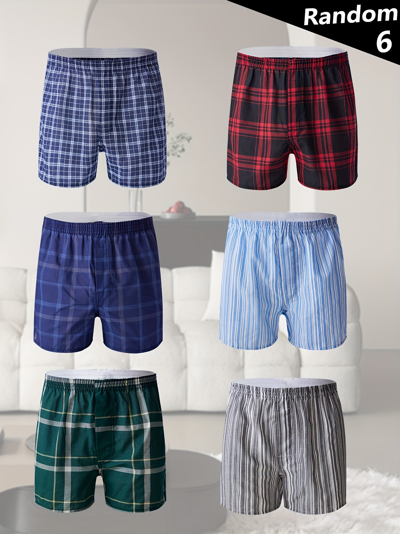 6 pack mens checkered striped boxer shorts loose fit - Temu