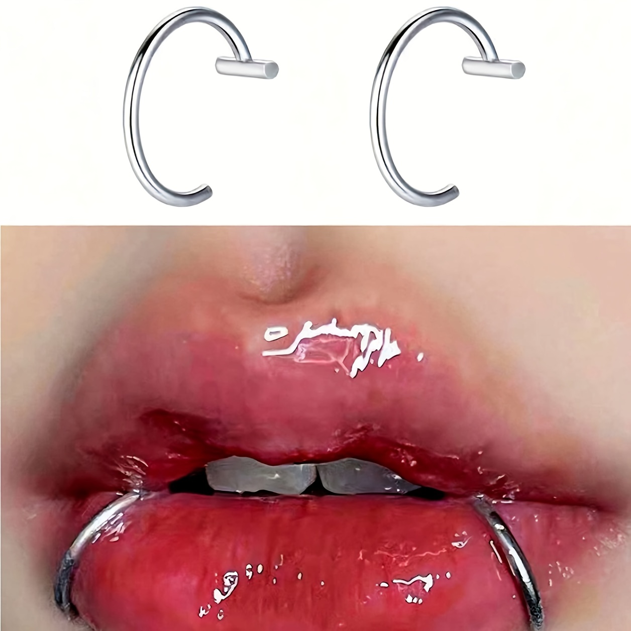 2pcs C-Shaped Stainless Steel Lip Rings, Punk Style