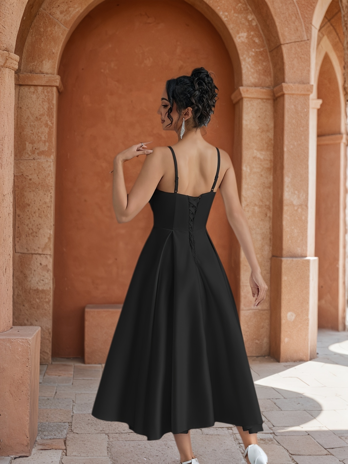 pleated formal wedding guest dress Ever-Pretty Elegant Pleated Chiffon Midi Semi Semi Formal Dress with Ruffled Sleeves Occasion Dress main image 0