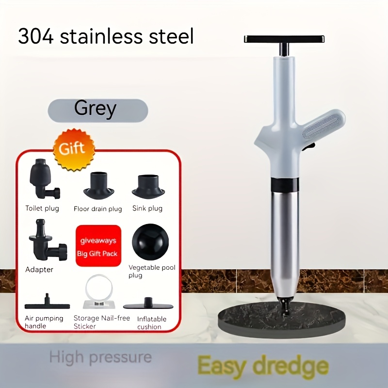 high pressure air toilet drain snake set powerful wave drain cleaner with stainless steel spiral for toilets sinks and pipe blockage removal metal and plastic manual operation no battery needed drain cleaning tool powerful cleaner metallic toilet cleaning accessorie Product details 2