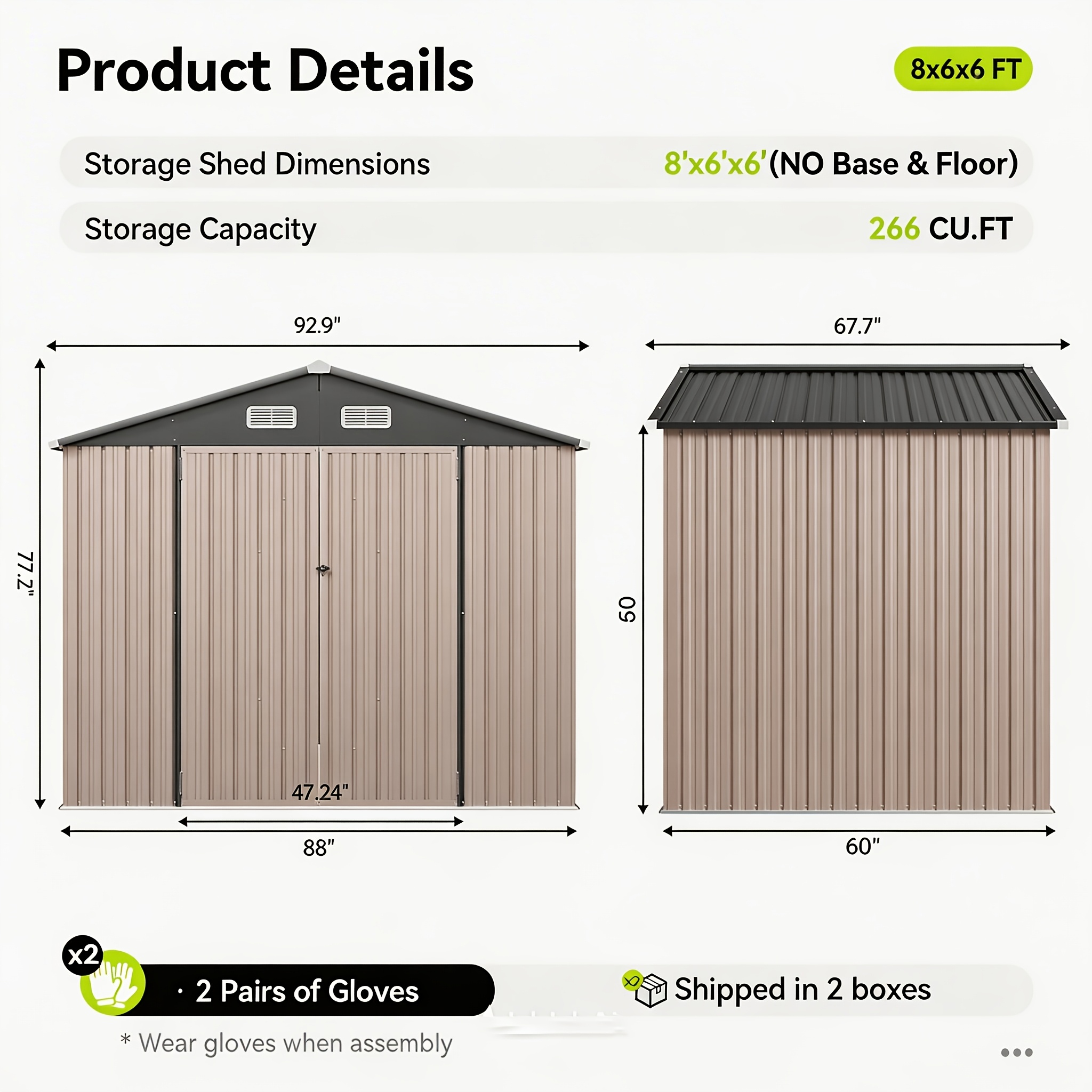 TEMU ULSMVOC Abri de rangement extérieur en métal 6x4/8x6ft/10x8ft/10x12ft Abri à outils de jardin Maison de rangement utilitaire et sèche pour cour,