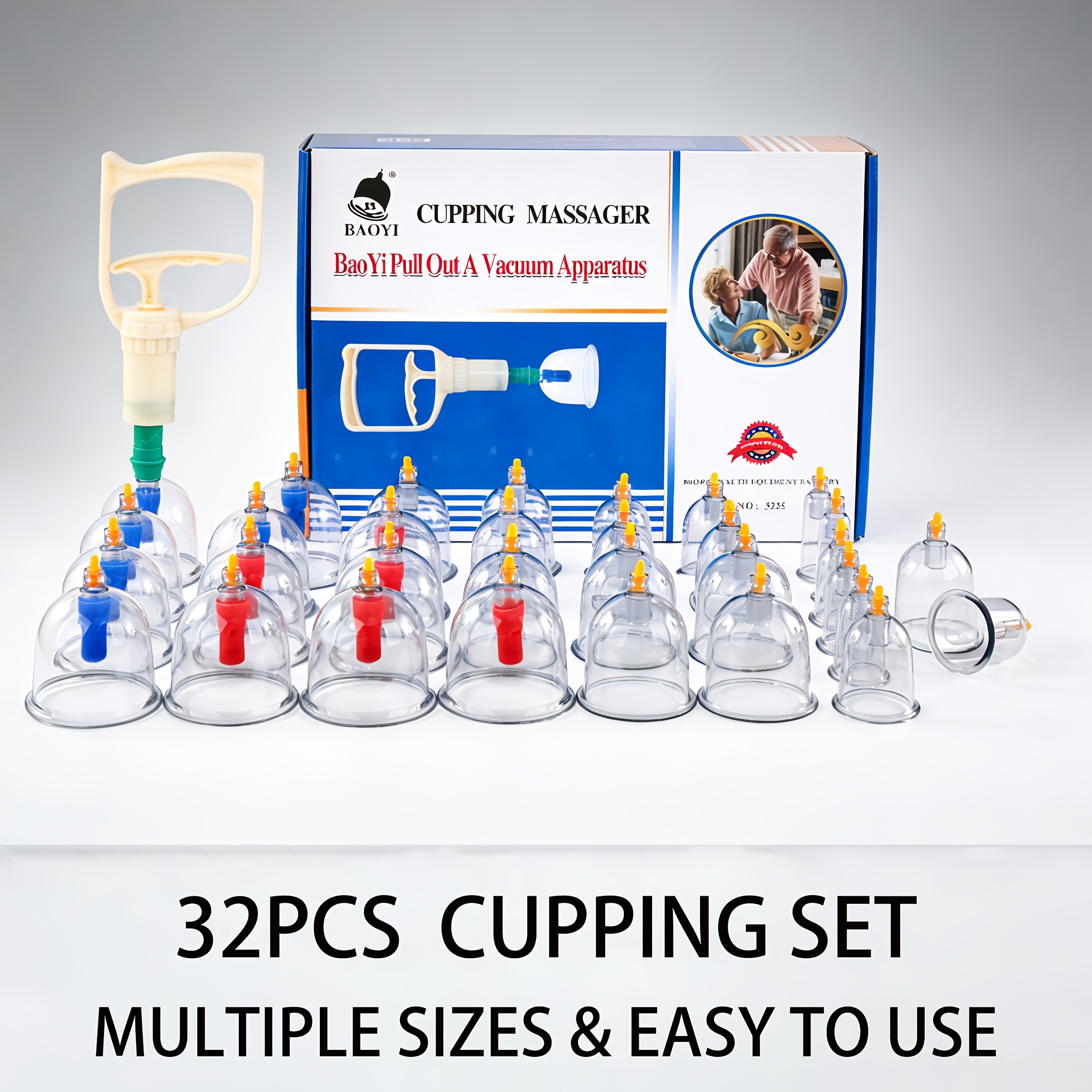 32pcs Home Cupping Set with Manual Pump, Suitable for Chinese Acupoint Physiotherapy Cupping, for Massage and Health Car