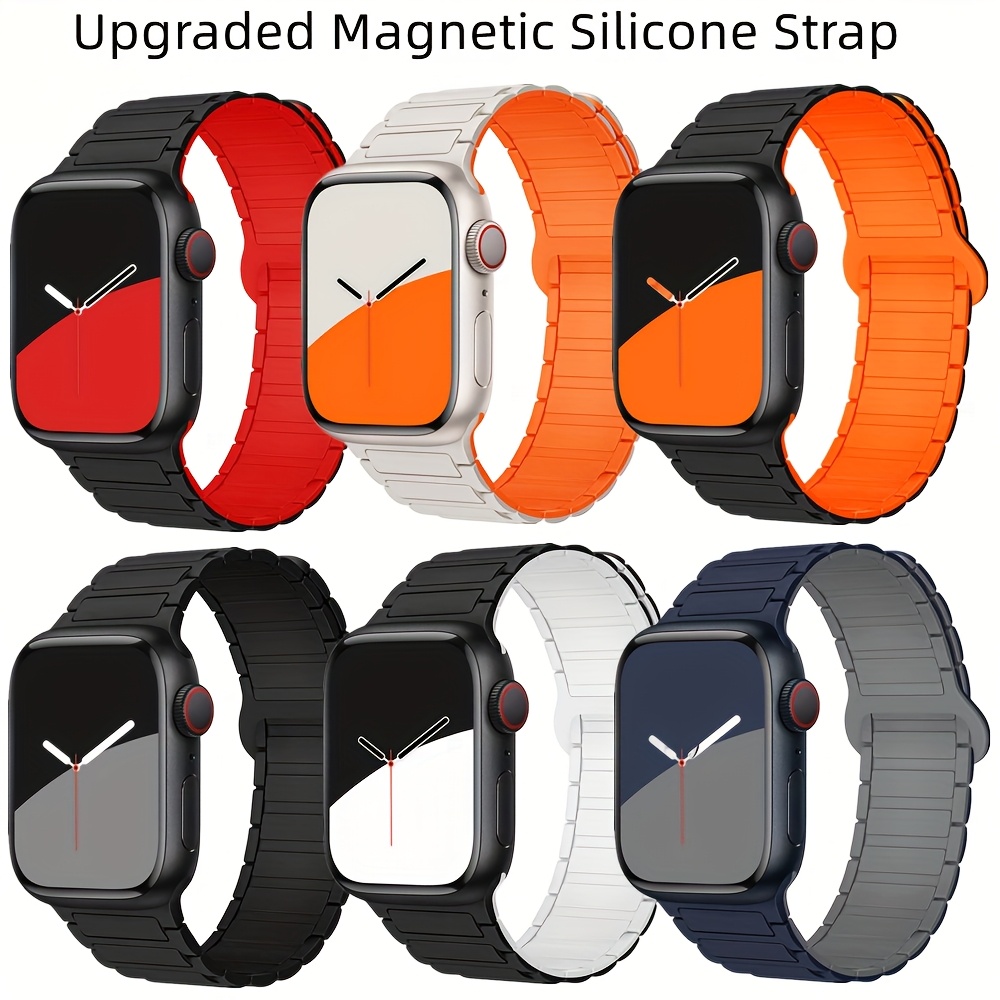 

Upgraded Magnetic Silicone Sport Band For Apple Watch | Waterproof, Strong Magnet, Adjustable Strap | Compatible With -10 & Ultra 1-2 | Sizes 38mm-49mm | Multiple Colors