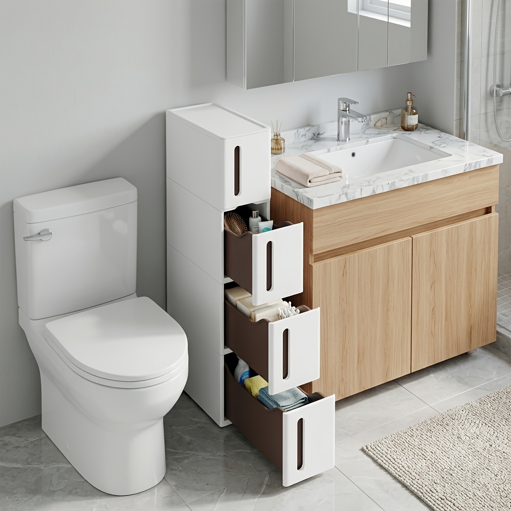 Storage Tower On Wheels Narrow Kitchen Column 4 Tier Plastic 45 X 17 X 84 Cm, Storage Drawer Units