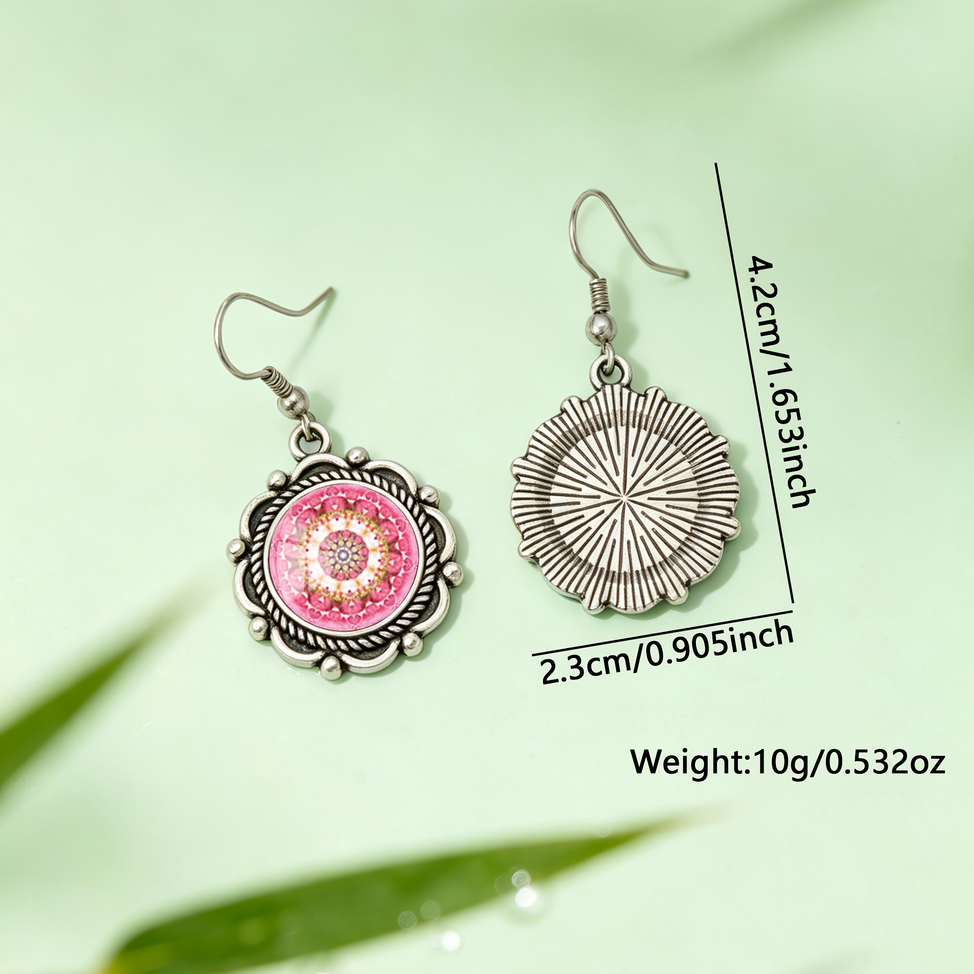 Dreamy Pink Mandala Patterned Glass Earrings, Unisex Style