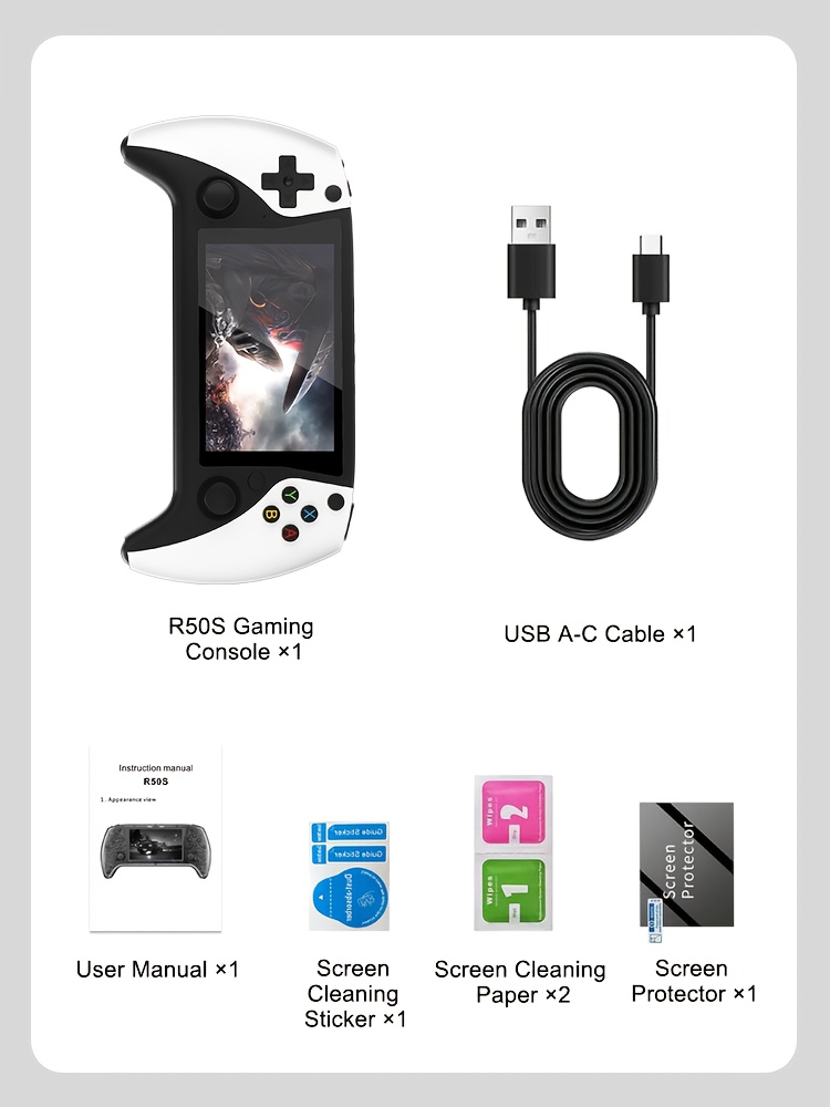 New Upgrade R50S Handheld Game Console - Portable Open-Source 4.0-in-4K HD IPS Screen Video Player with Sleek White/Purple/Black Design, Durable Battery & Charging Case for Casual Gaming, R50S, PSP Games, Handheld Gaming Console, Modern Aesthetic, Userfriendly Interface