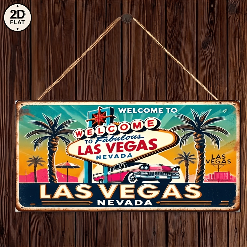 TEMU 2d Flat, Vintage Las Vegas Welcome Sign Wall Decor - Wood Retro Bar Sign Suitable For Home, Cafe, Garage | Multicolor Retro Design With Iconic