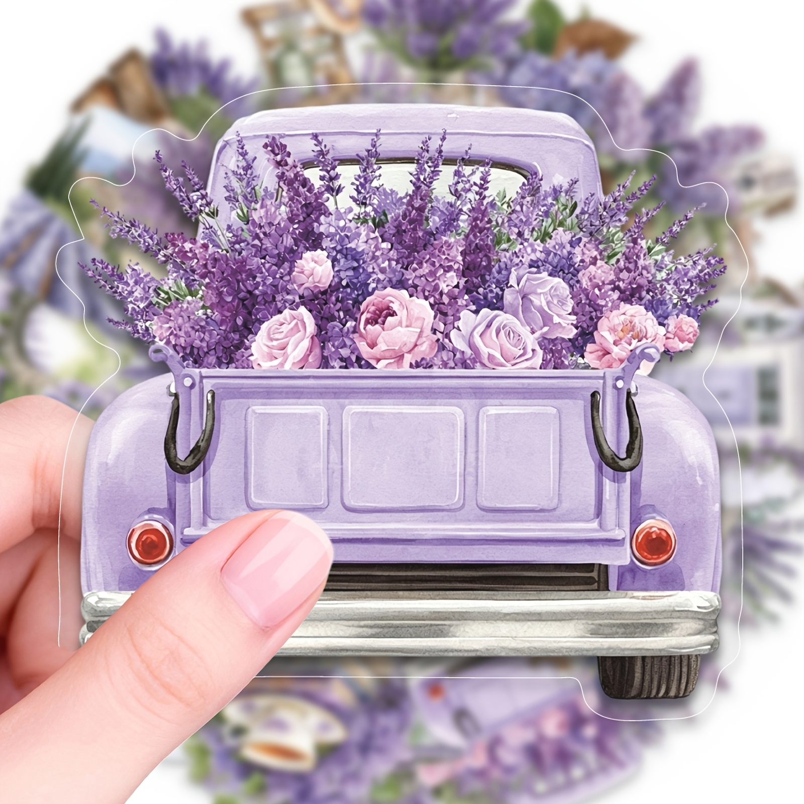 TEMU 50pcs Transparent Pet Lavender Themed Decorative Stickers, Purple Floral Botanical Journal Decals, Perfect For Decorating Laptops, Phone Cases,