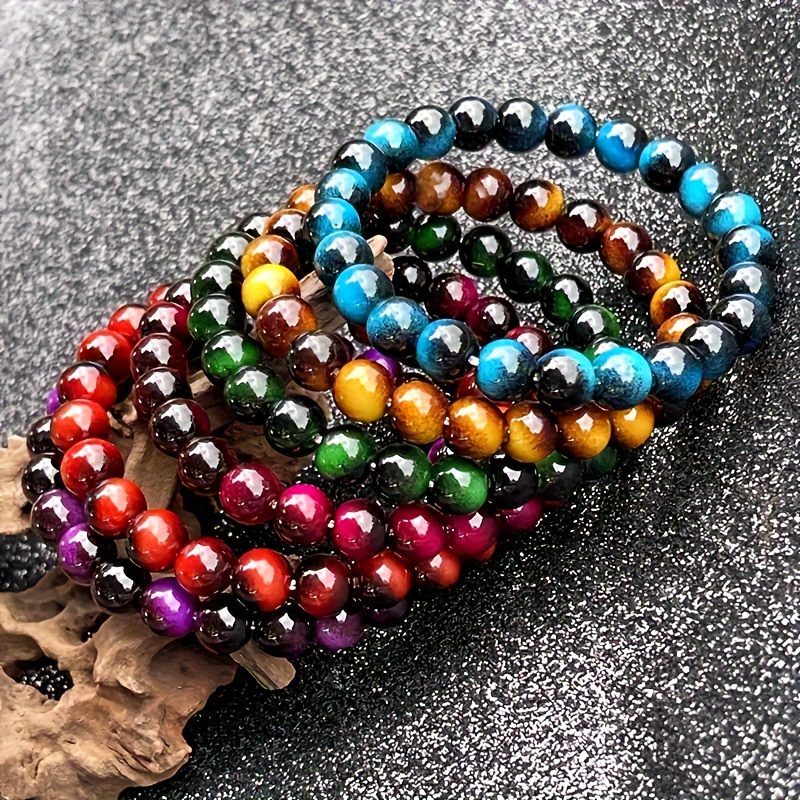 E-shop 6-teiliges Armband-Set aus Tigerauge-, passend für Männer & Frauen, böhmische Armbänder zur Reichtumsanlockung mit Tigerauge-Edelsteinen,
