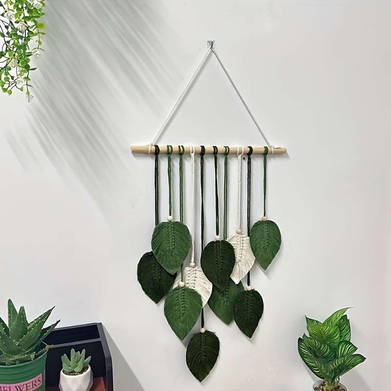 Image of Creative Handmade Leaf Wall Hanging Tapestry, Bohemian Style Wall Decor, Home Wall Ornament, Colorful Living Room Decoration, Room Pendant, Multicolor Yarn Hanging Ornament, Wedding Decoration