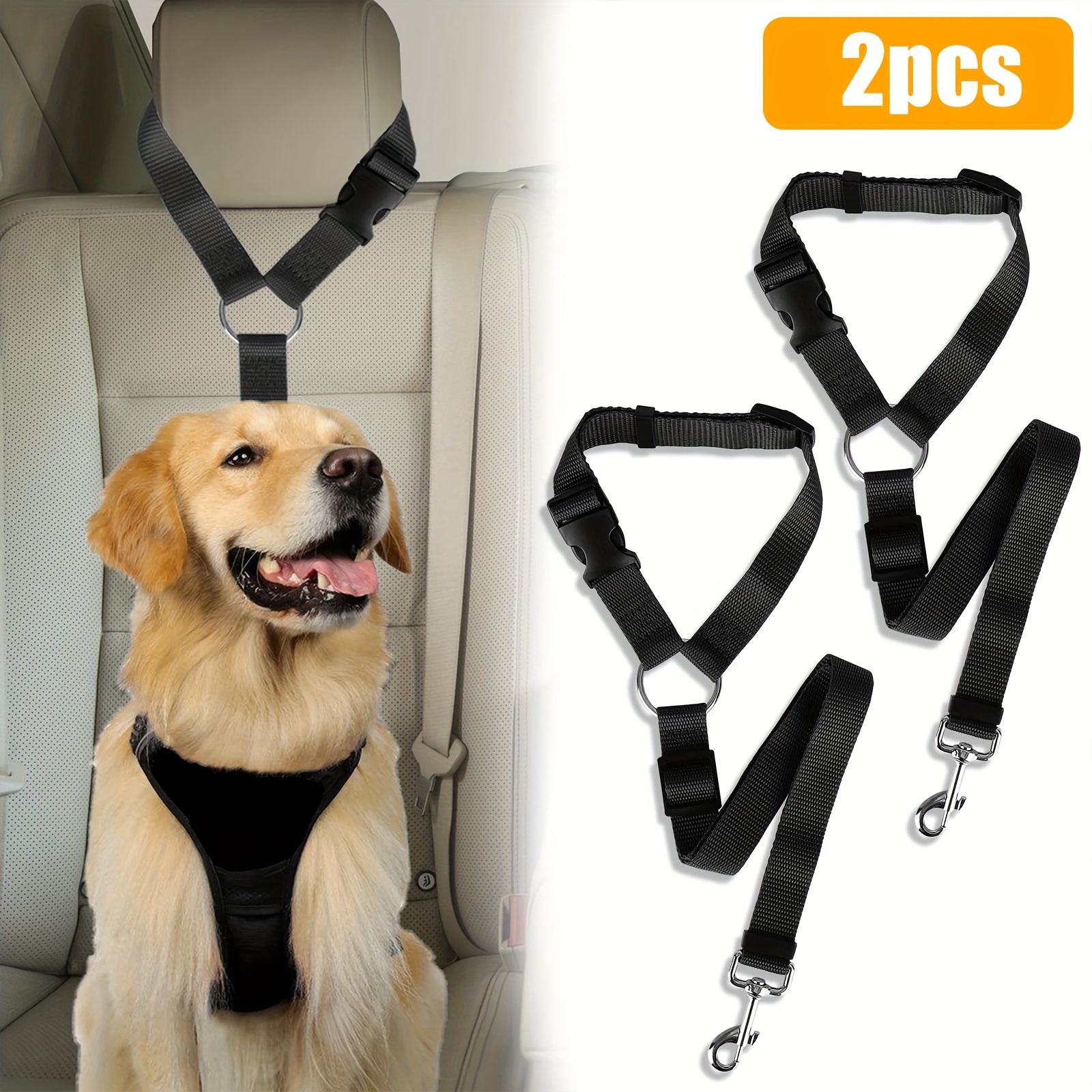 

2pcs Pet Safety Belt, Dog Car Seat Belt, Nylon Tether Adjustable Pet Leash, Secure Your Pet For Vehicle Travel Daily Use