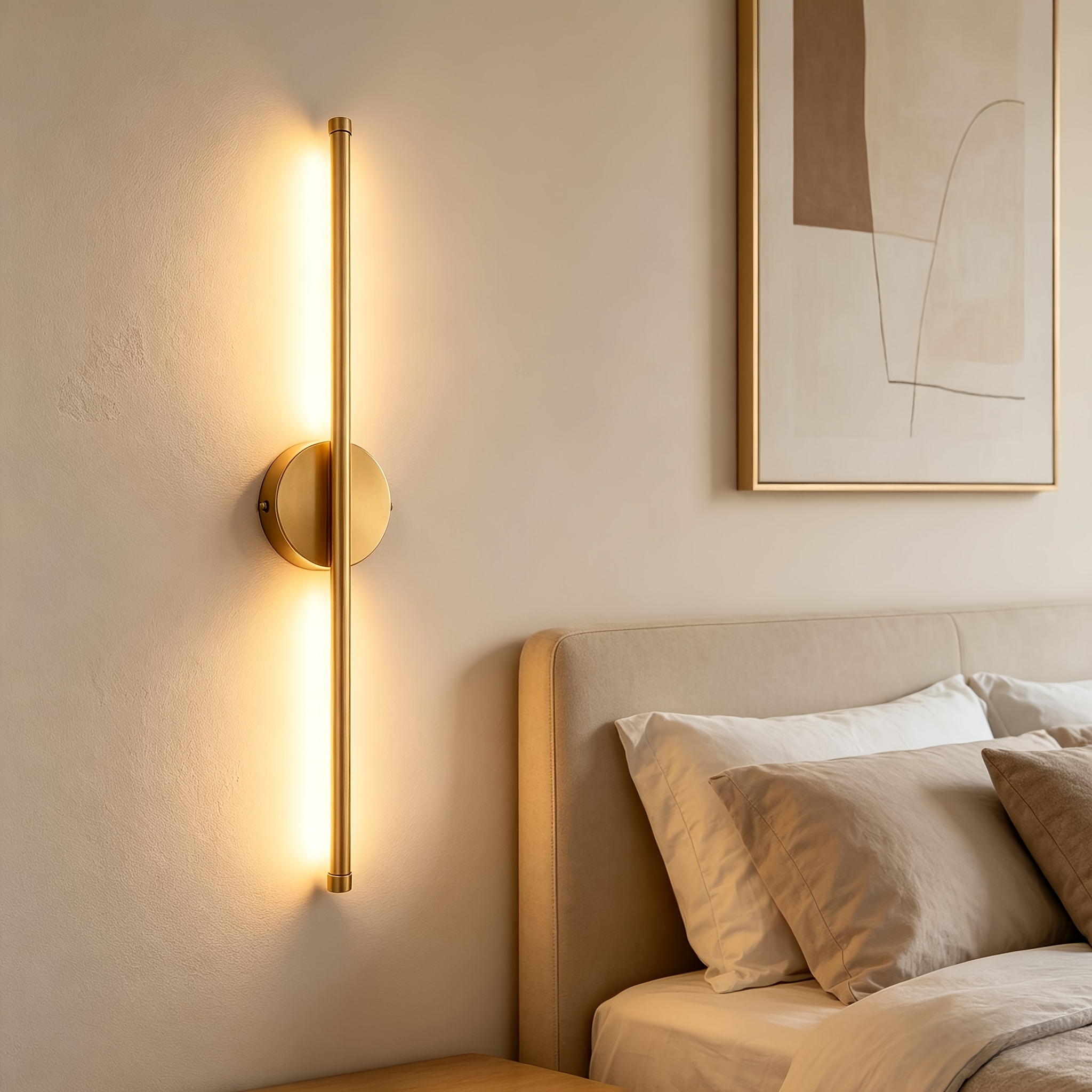 SYHENOP 1pc Modern Golden Linear LED Wall Light, 4000K Warm White, Eye-Protection Flicker-Free Standing Wall Light, Suitable for Bedroom, Bathroom, Living Room, Easy Installation, Golden