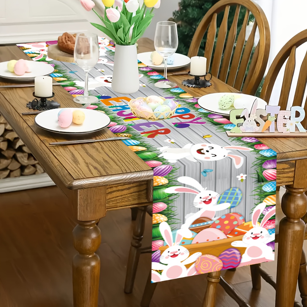 

Chemise de Table de Pâques 180cm x 35cm - Polyester , Design Lapin et Œuf de Pâques, Décoration de Cuisine pour Fête , de Table, 1pc