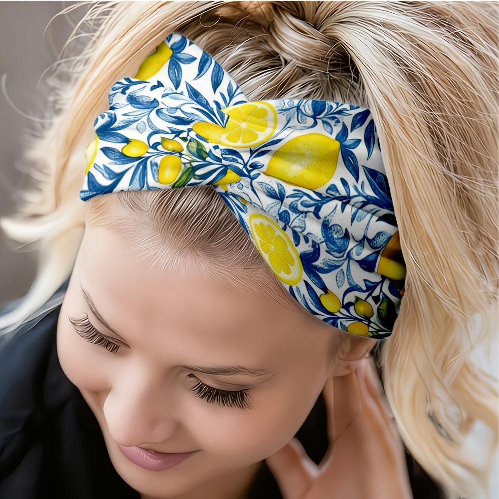 TEMU 2d Flat Lemon Floral Pattern Headband, Suitable For Yoga, Gym, Running, Indoor And Outdoor Activities, Picnics, , Perfect For Outdoor Sports And