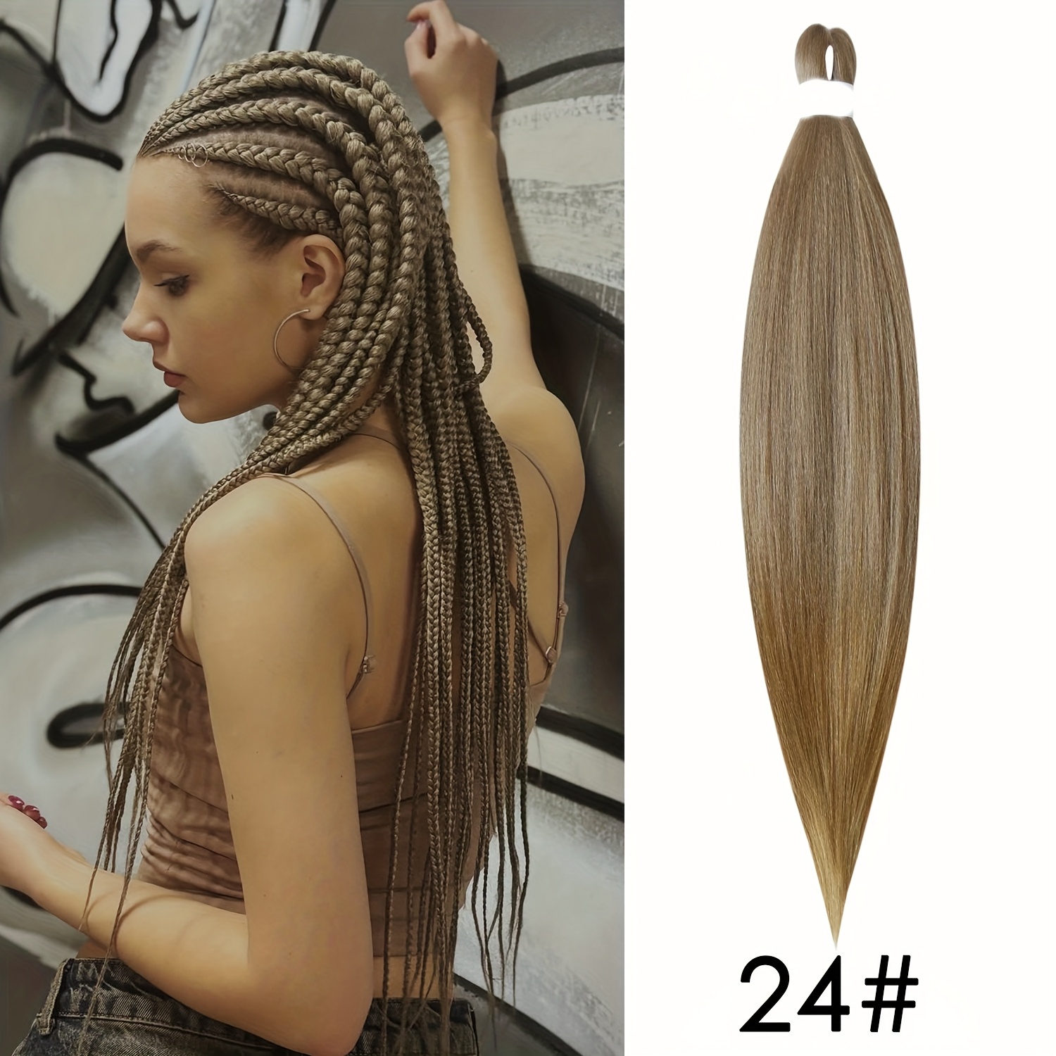 Image of 24 Inch Pre-stretched Braided Hair Kanekalon Braided Hair Pre-stretched Low-temperature Flame-retardant Braided Hair Extensions