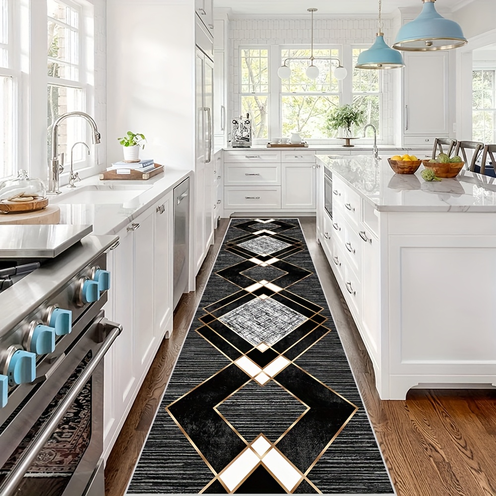 TEMU 1pc Diamond Hallway Runner Rug, Machine Washable Entryway Kitchen Rug, Laundry Room Runner Rug, Suitable For Indoor Outdoor Home Decor Rug