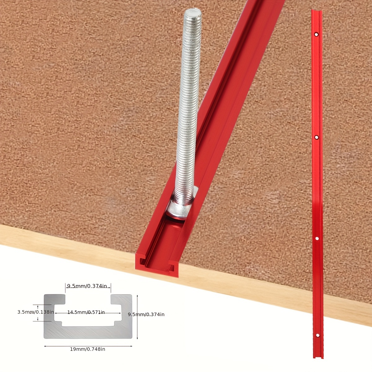 

1pc Aluminum Red Woodworking Chute Rail, 19x9.5mm Miter Track, Jig T Screw Fixture Slot For Table Saw Router Table, Tool Accessory