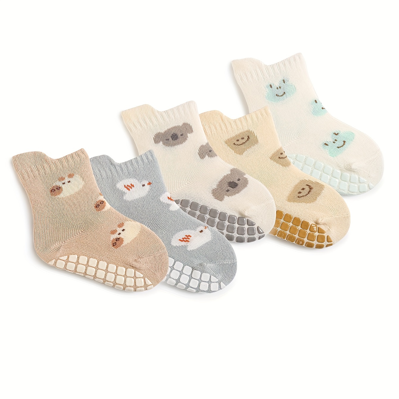 Image of 5 Pairs Autumn Cartoon Animal Boy And Girl Anti-slip Walking Mid-calf Socks