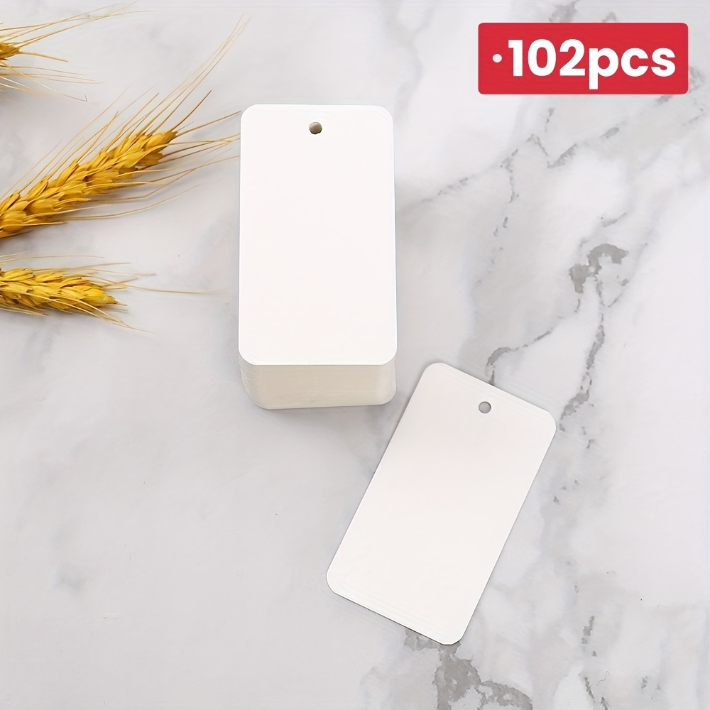 Image of 102pcs Blank Hang Tags Rectangular Product Labels Clothing Hang Tags Baking Packaging Tags Paper Word Tags Name Cards 4*7cm Suitable For Christmas, Thanksgiving Gifts Wedding Cards
