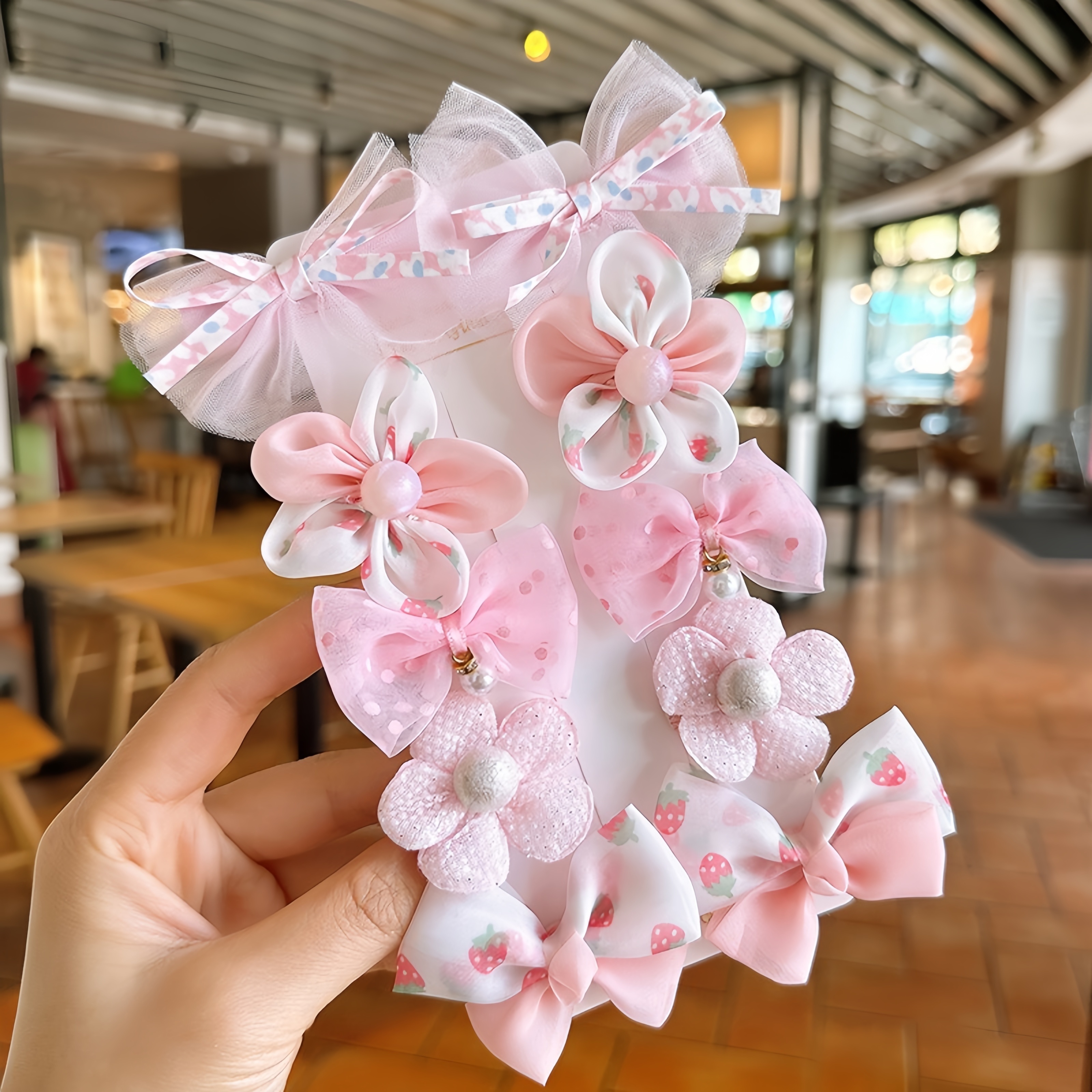 10pcs adorable mixed color flower bow hair clip set for girls   hair stretchy fabric duckbill clips with delicate details   everyday casual wear hair accessories for girls Product details 4