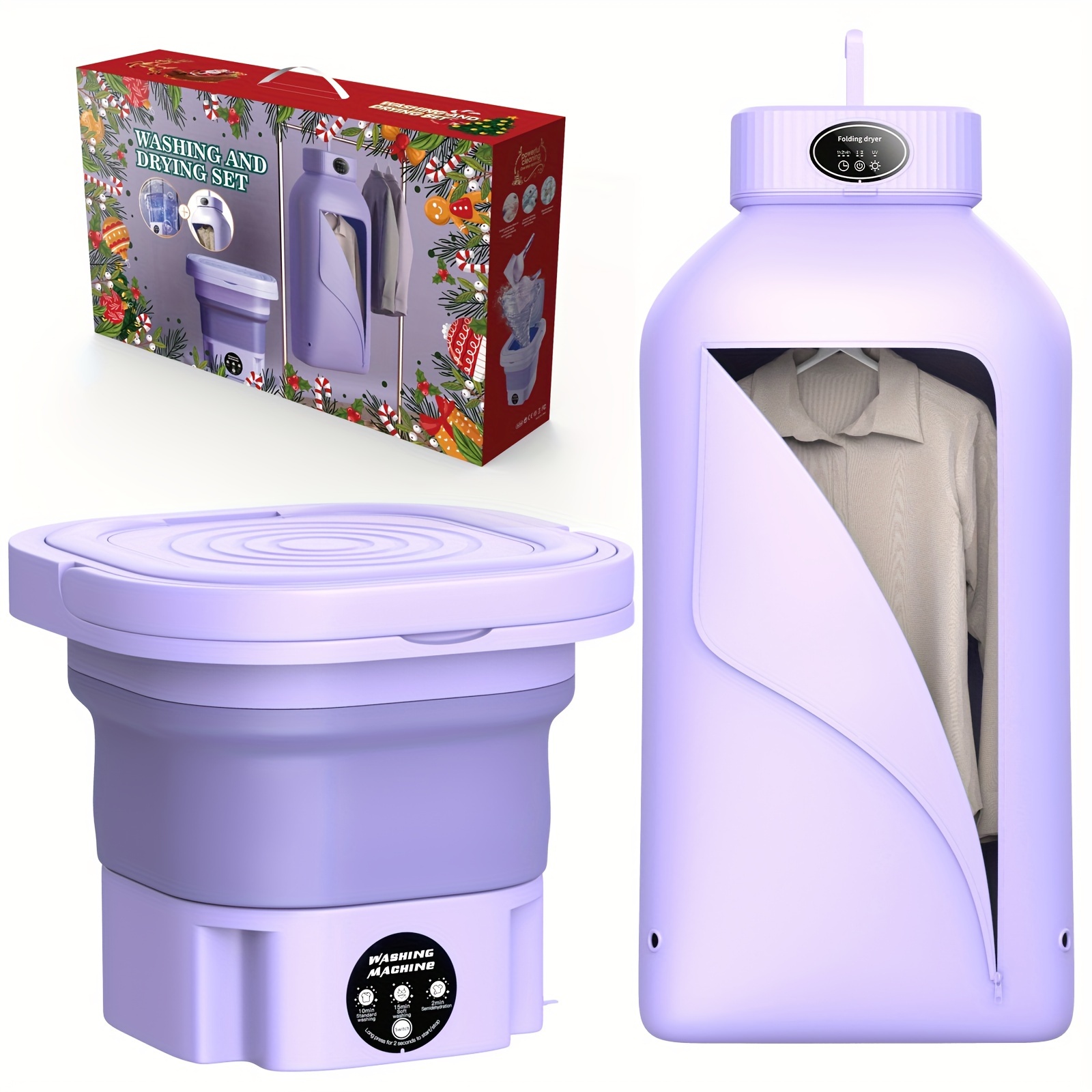 

(holiday Gift Box) Small Dryer + Folding Mini Washing Machine, Are 2 Products In , , Do Not Take , A Set Of Products To Solve The Of Washing And Drying Clothes Is The Gift